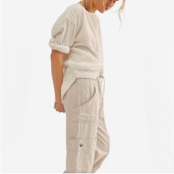 Free People Feeling Good Utility Cargo Pull On Linen Pants - Picture 4 of 10